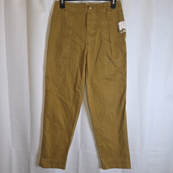 Free People Pants - Free People Makai Crop Pants Womens 2 Mustard Yellow Cargo High Rise Button Fly
